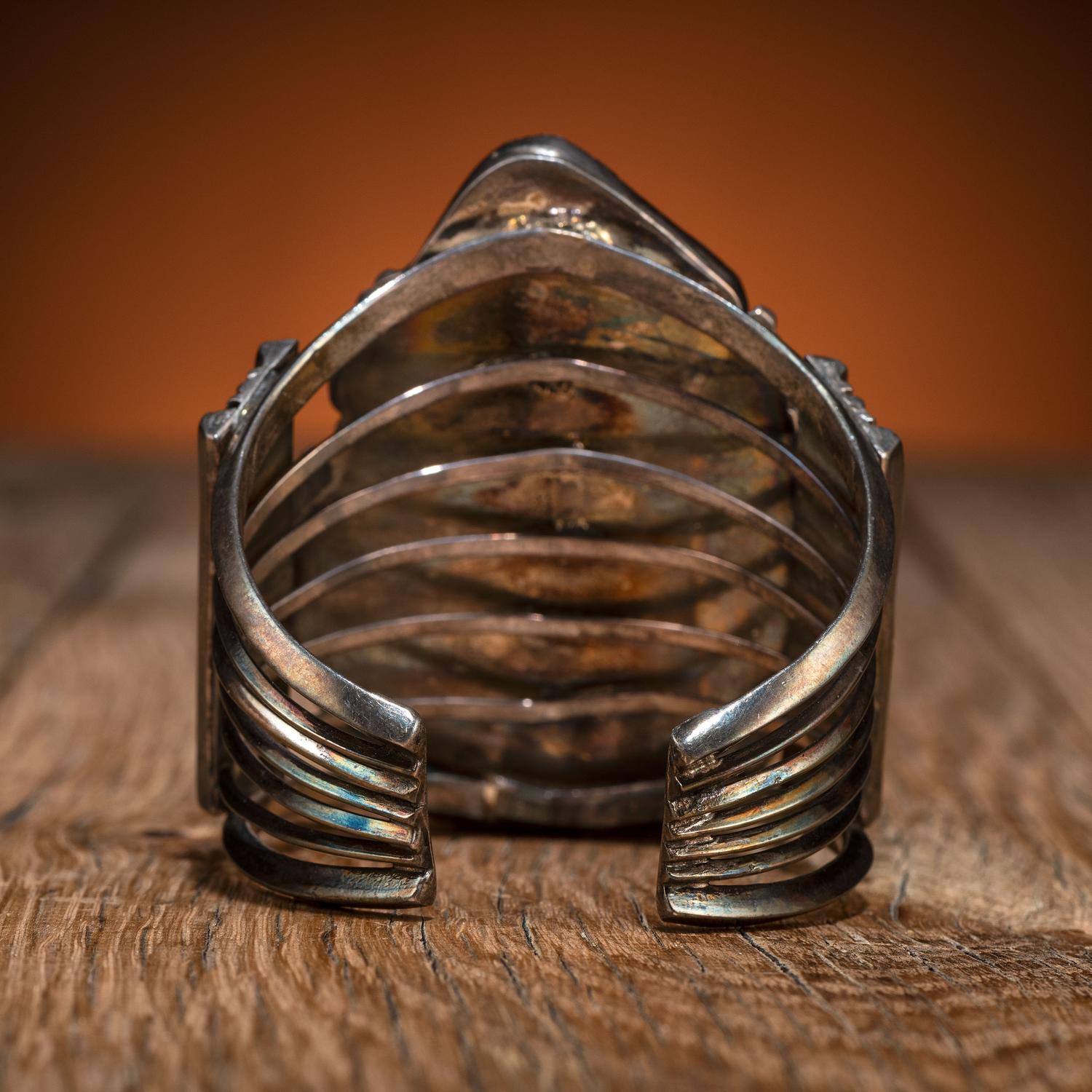 Navajo Sterling Silver Wire and Carved Turquoise Cuff Bracelet