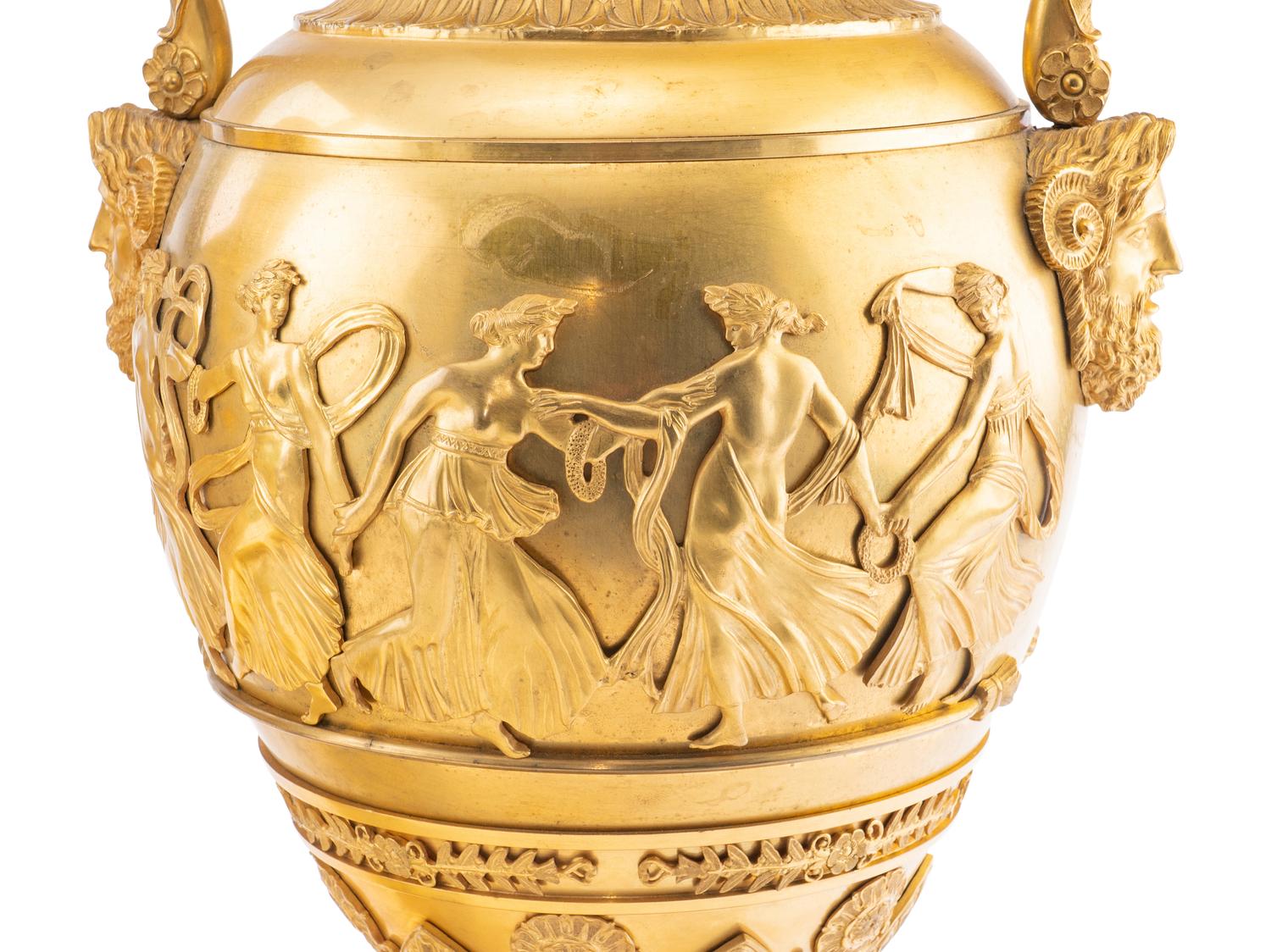 A Pair of French Gilt Bronze Urns