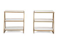 A Pair of Three Tier Marble and Brass Side Tables by Wisteria