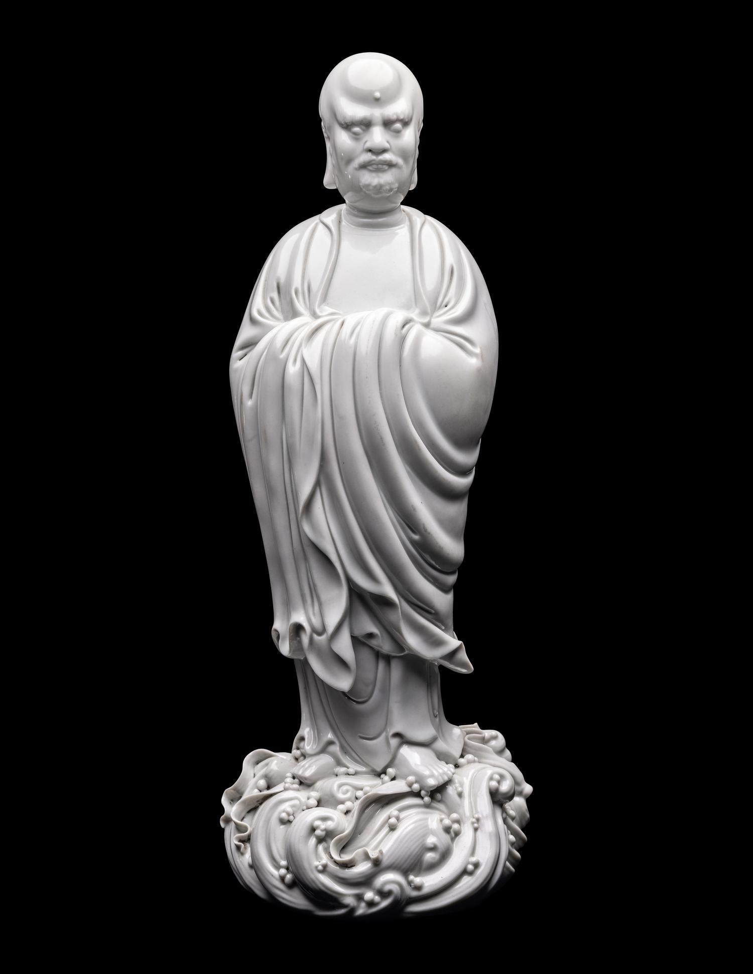 A Chinese Blanc-de-Chine Glazed Porcelain Figure of Damo