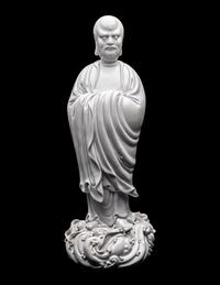 A Chinese Blanc-de-Chine Glazed Porcelain Figure of Damo