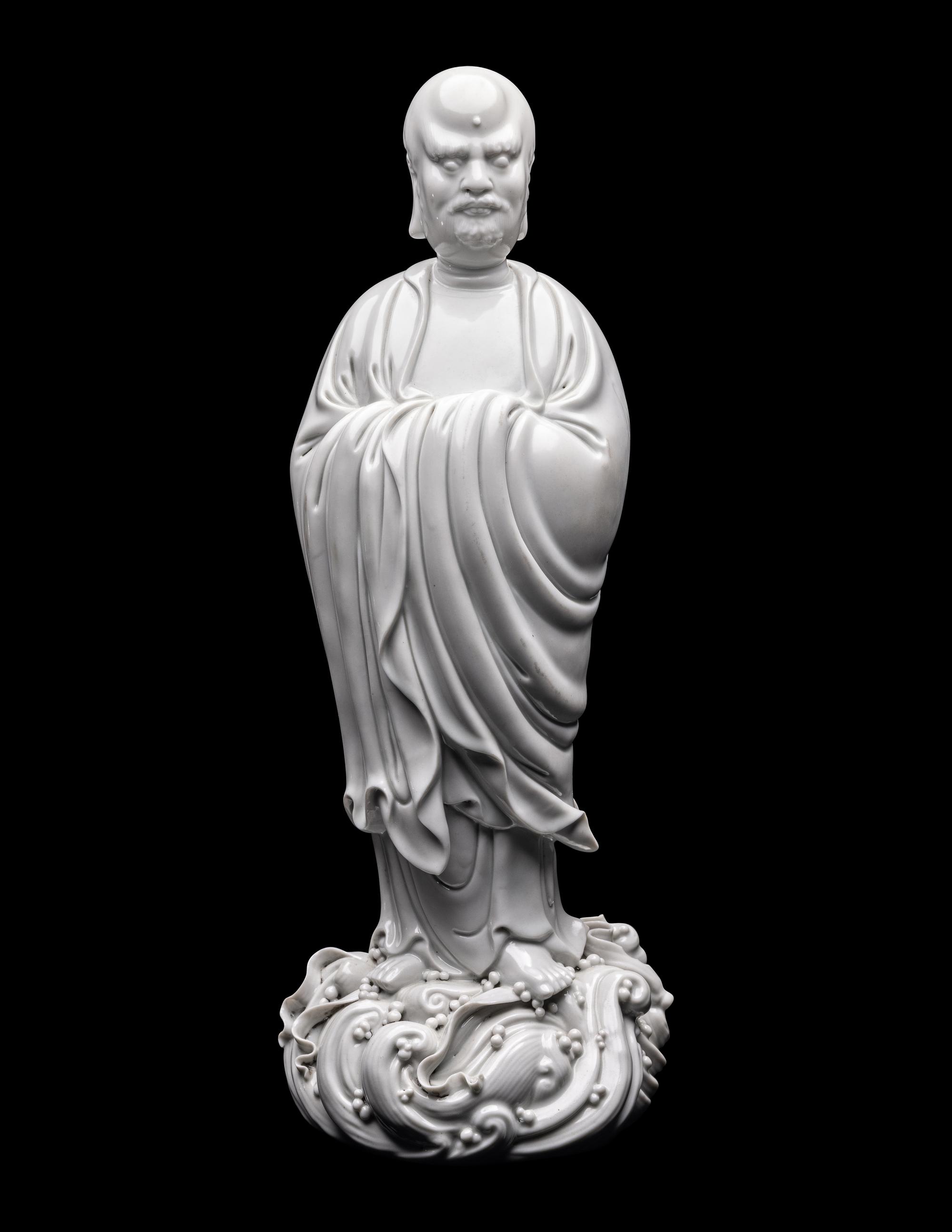 A Chinese Blanc-de-Chine Glazed Porcelain Figure of Damo