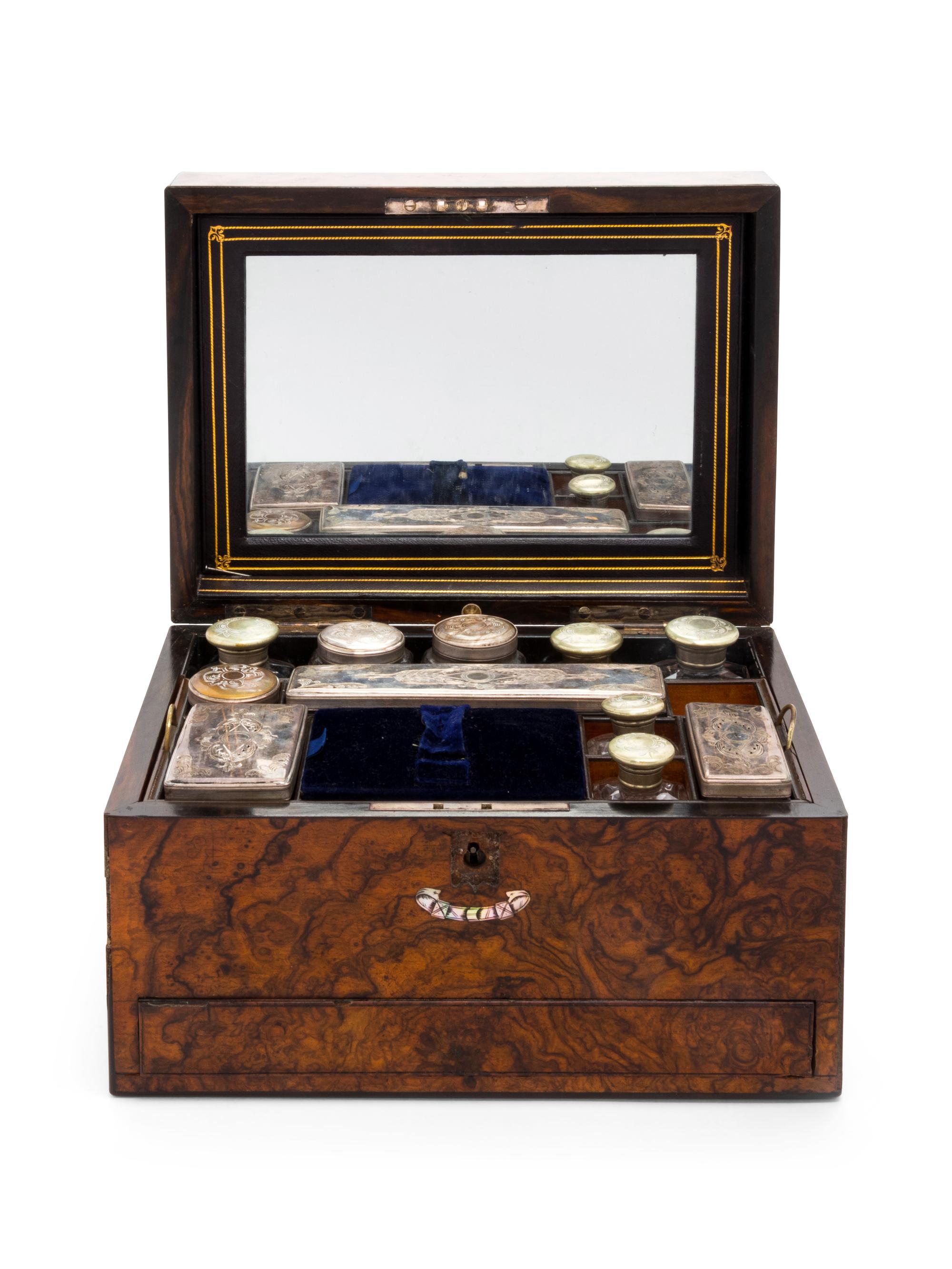 A Victorian Burlwood Dressing Case