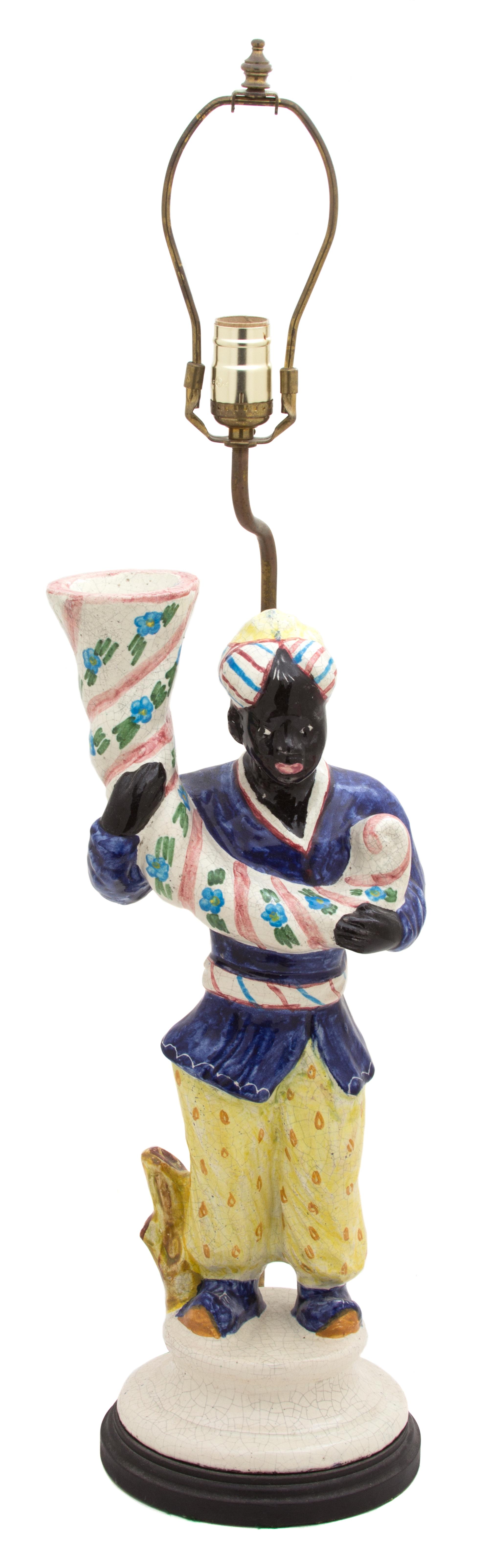A Pair of Italian Glazed Ceramic Blackamoor Figural Lamps — 20TH CENTURY