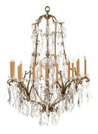 A French Gilt Metal and Glass Twenty-Light Chandelier