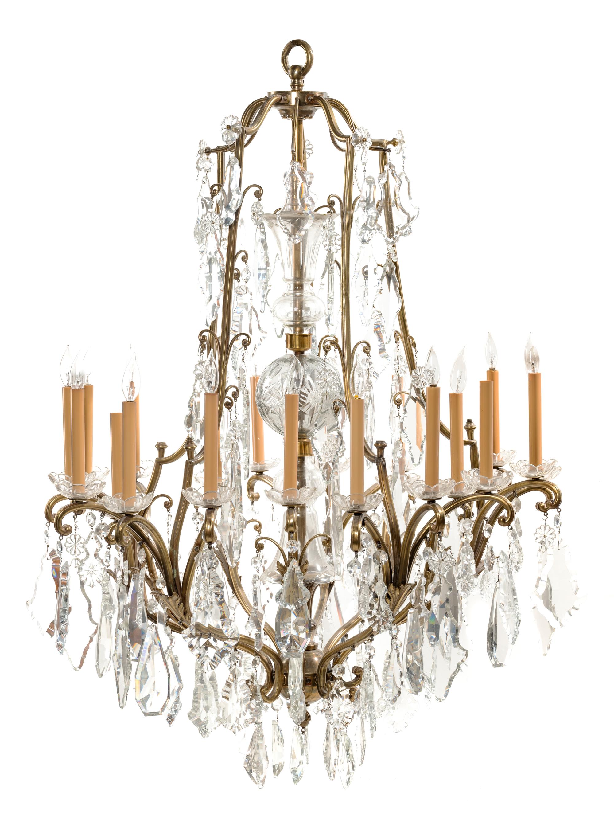 A French Gilt Metal and Glass Twenty-Light Chandelier