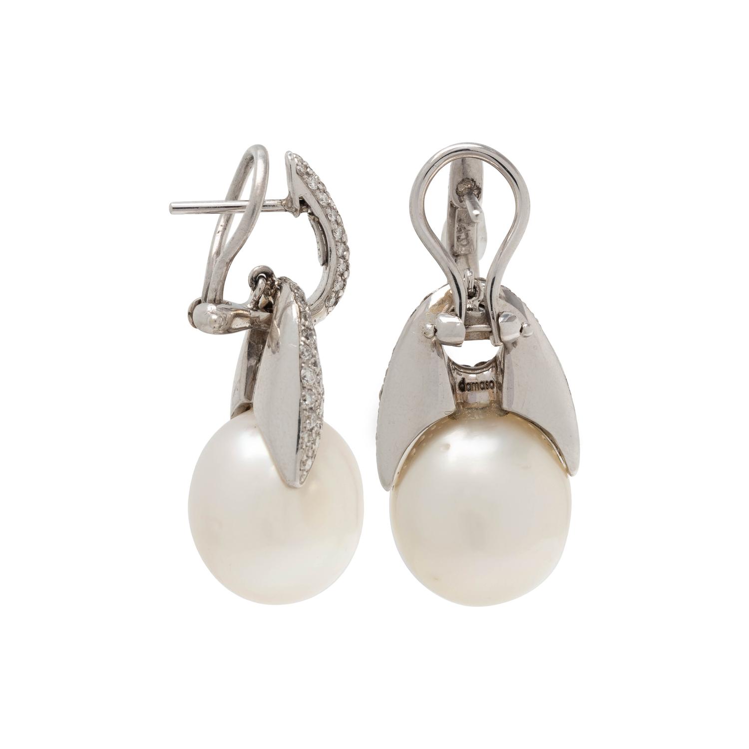 DAMASO, DIAMOND AND CULTURED PEARL EARCLIPS