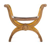 A Louis XVI Style Carved Giltwood Curule Bench