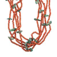 Navajo or Pueblo Five-strand Coral and Turquoise Necklace
