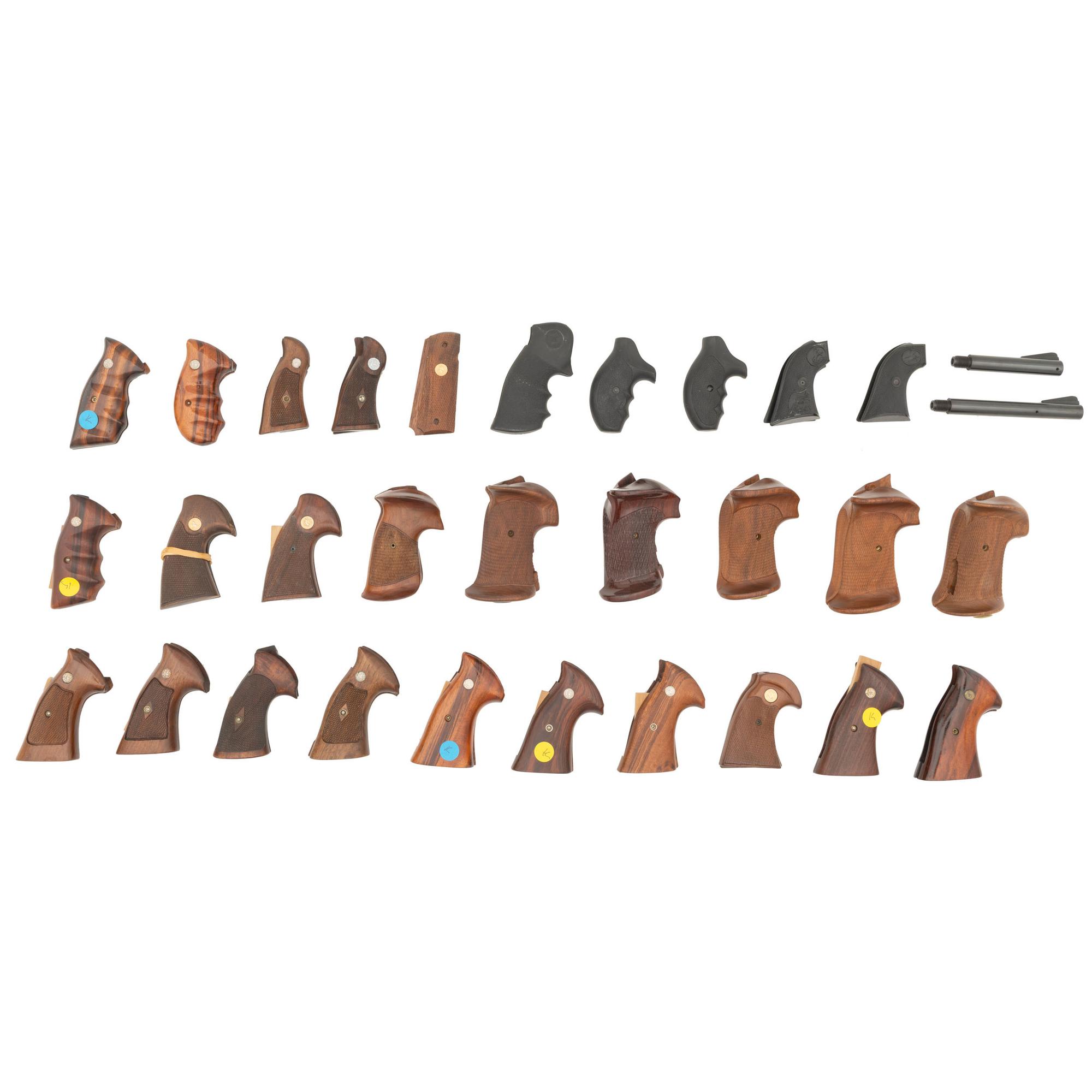 Lot of Grips, Empty Handgun Boxes and 2 Colt New Frontier .22 Barrels