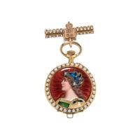 FRENCH, SEED PEARL AND ENAMEL CONVERTIBLE BROOCH/POCKET WATCH