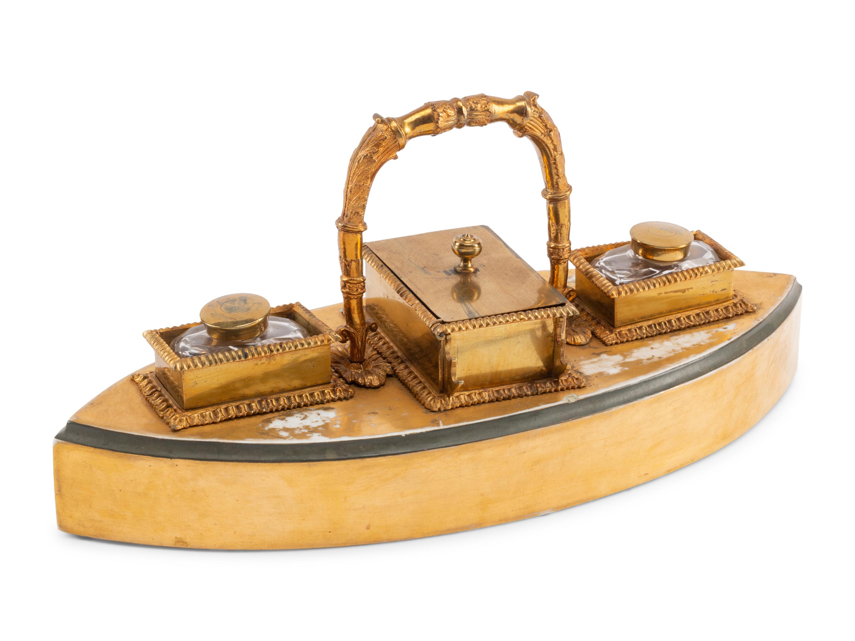A French Gilt Bronze Mounted Porcelain Inkwell