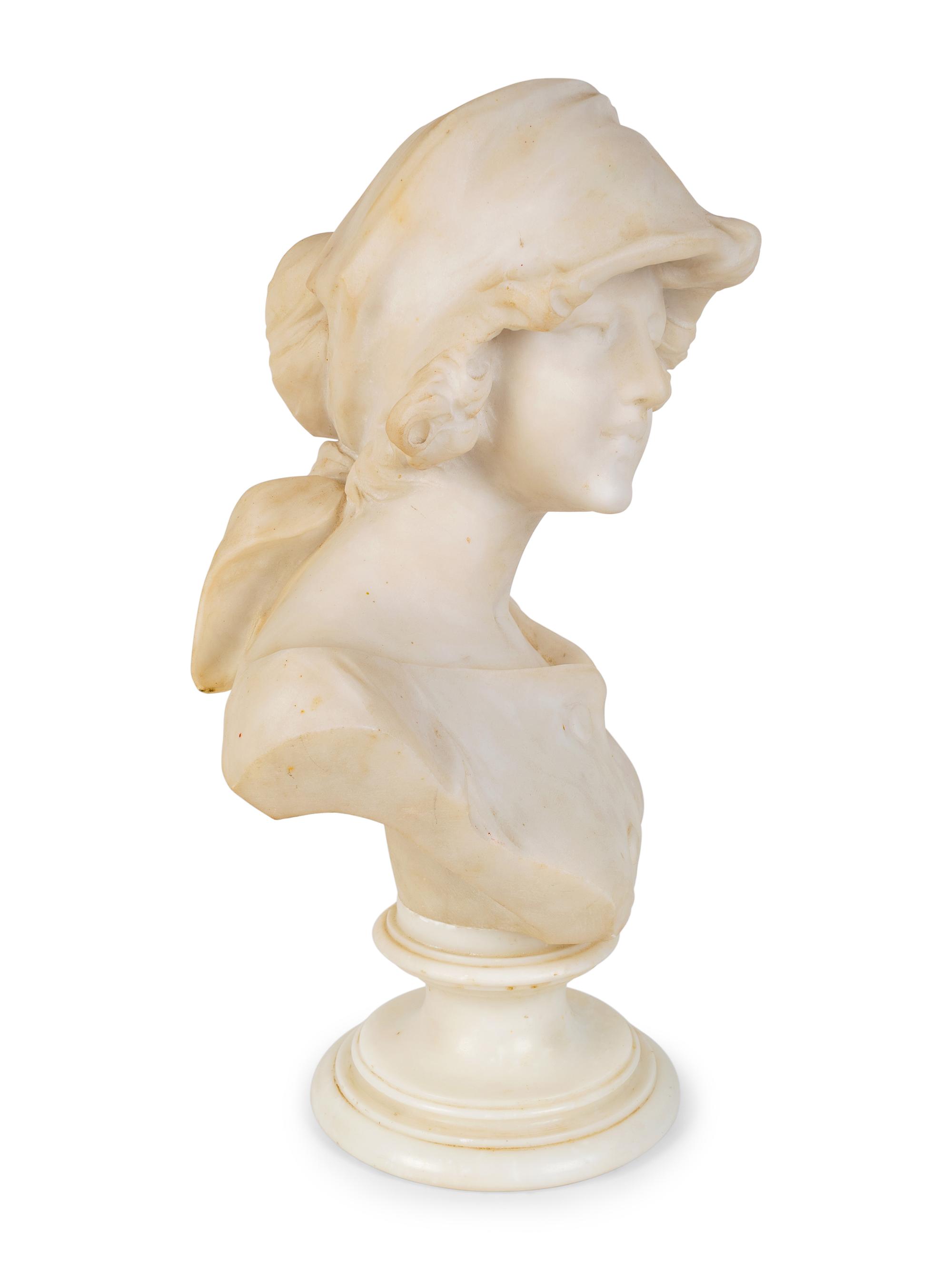 A French Carved Alabaster Bust of Young Breton Girl — 19TH/20TH CENTURY