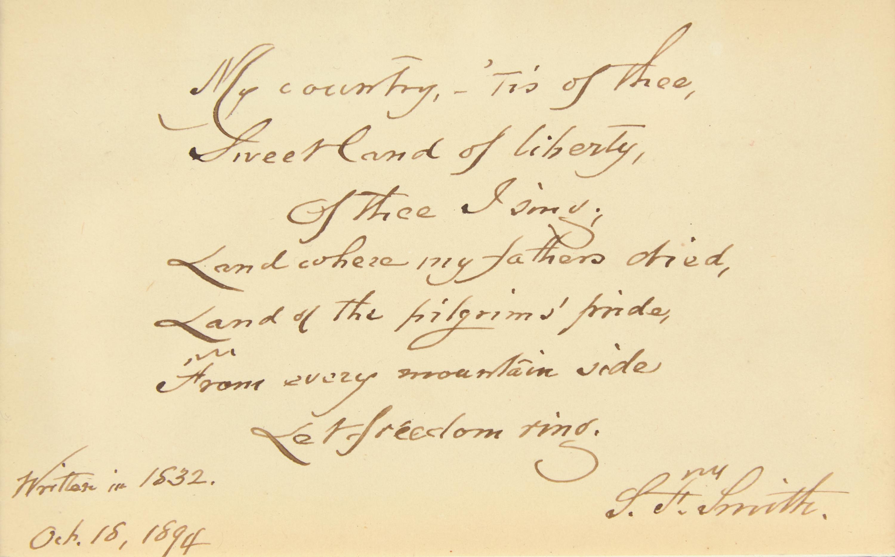 [Americana] Howe, Julia Ward, Irving Berlin, John Philip Sousa, Samuel F. Smith, and George F. Root. Display of Signed Patriotic Song Lyrics