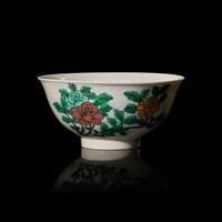 A Chinese Famille Verte Decorated Incised Porcelain "Dragon" Bowl, Kangxi Six-Character Mark 康熙款 素三彩暗刻龍紋花蝶圖盌
