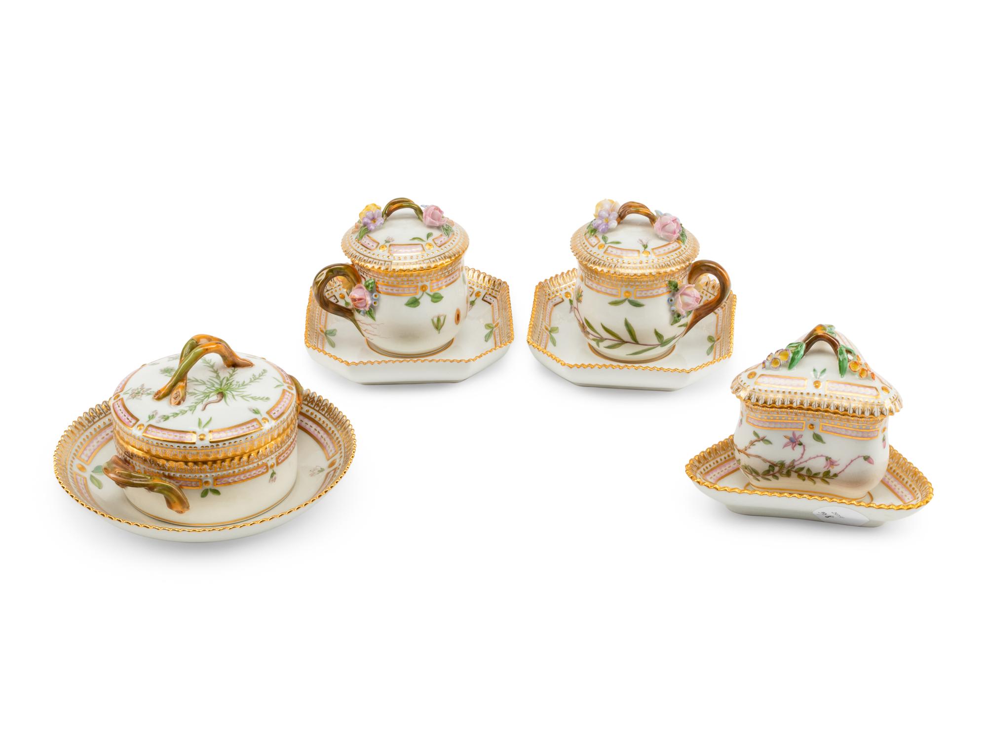 Four Royal Copenhagen Flora Danica Porcelain Articles