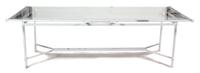 Two Contemporary Painted Metal Patio Tables Height 29 x length 98 x depth 45 inches. — 20TH CENTURY