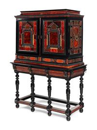 A Flemish Red Tortoise Shell, Kingwood and Ebony Cabinet on Stand