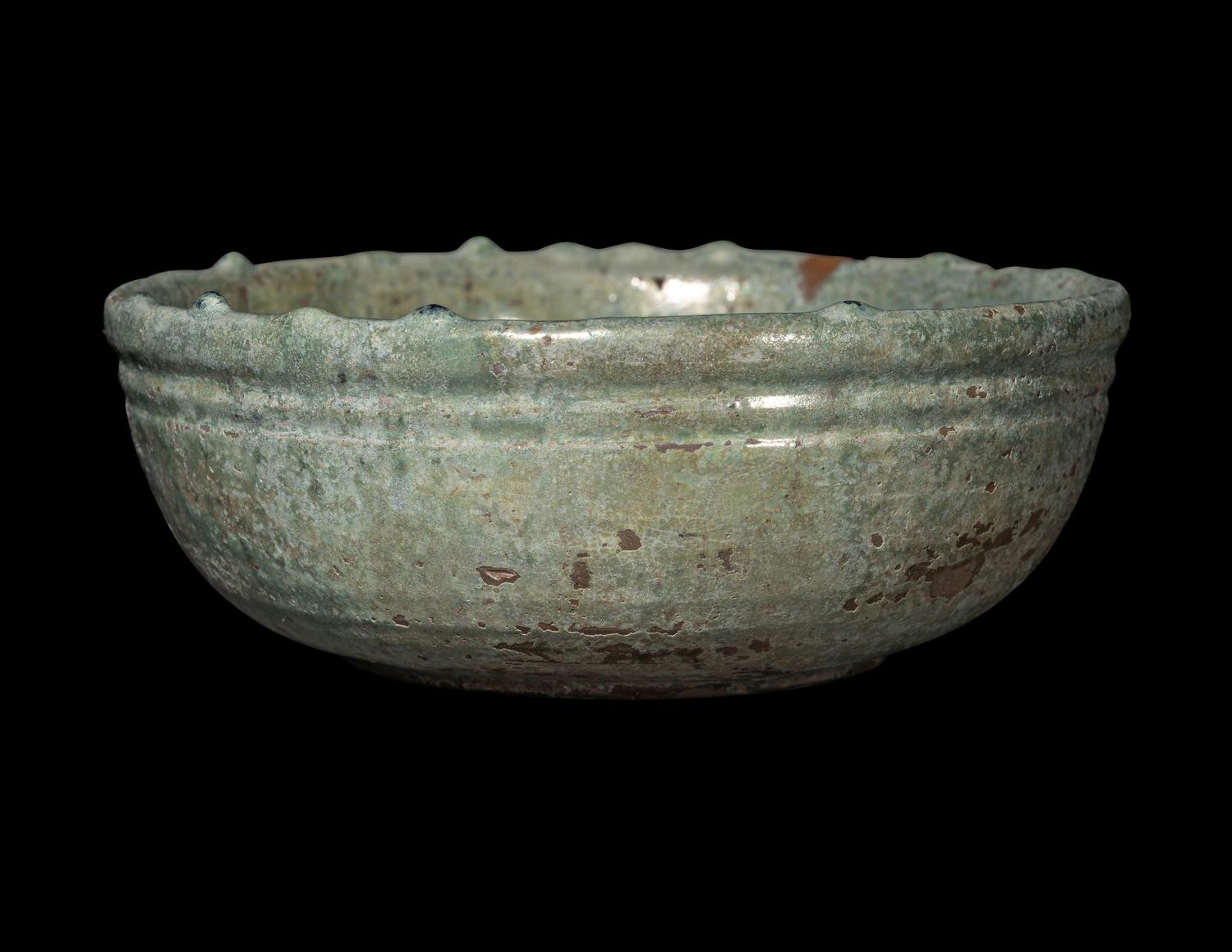 A Chinese Silver Iridescent Green Glazed Pottery Bowl