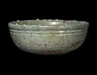 A Chinese Silver Iridescent Green Glazed Pottery Bowl