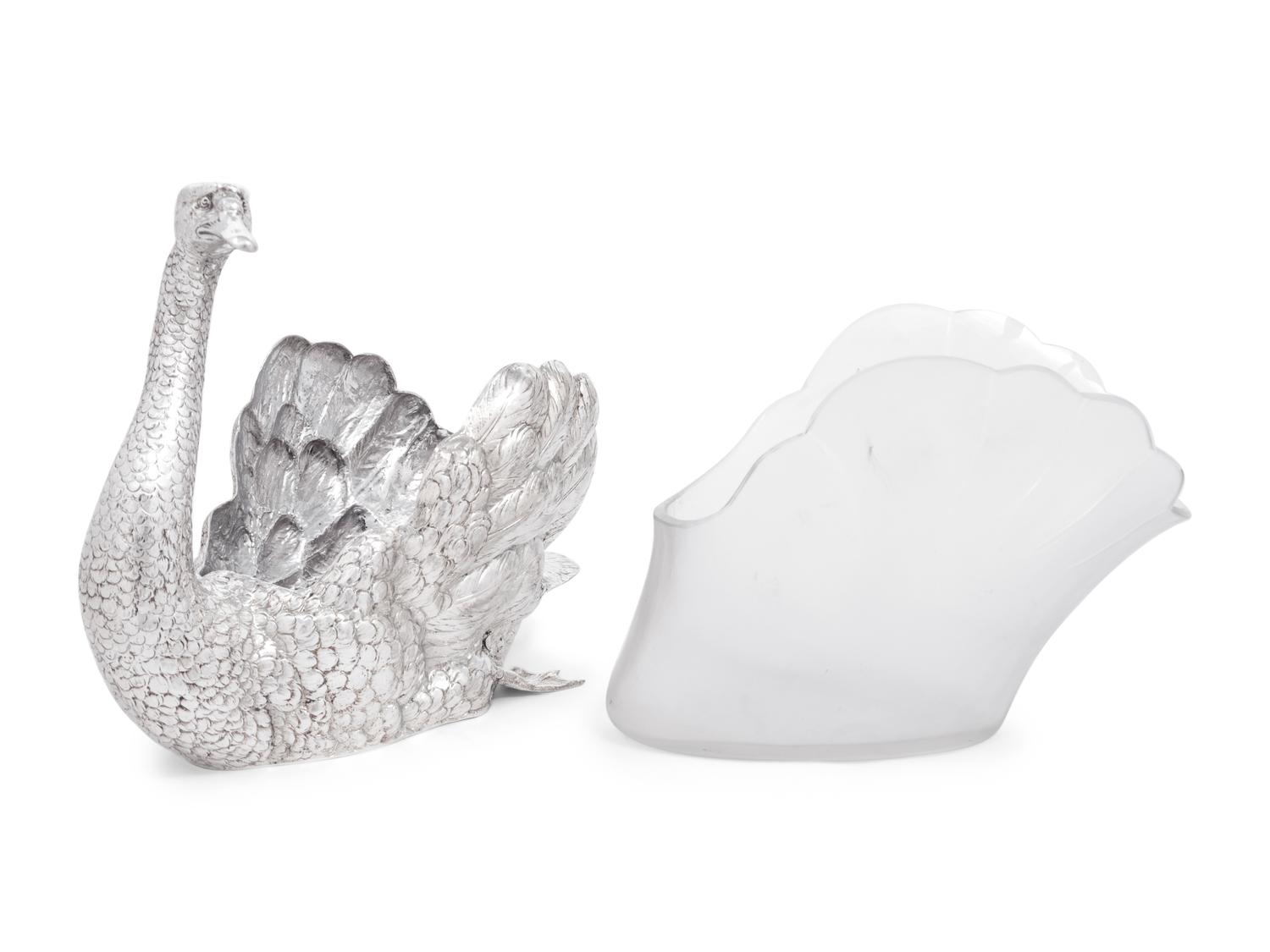 A German Silver and Frosted Glass Swan Centerpiece