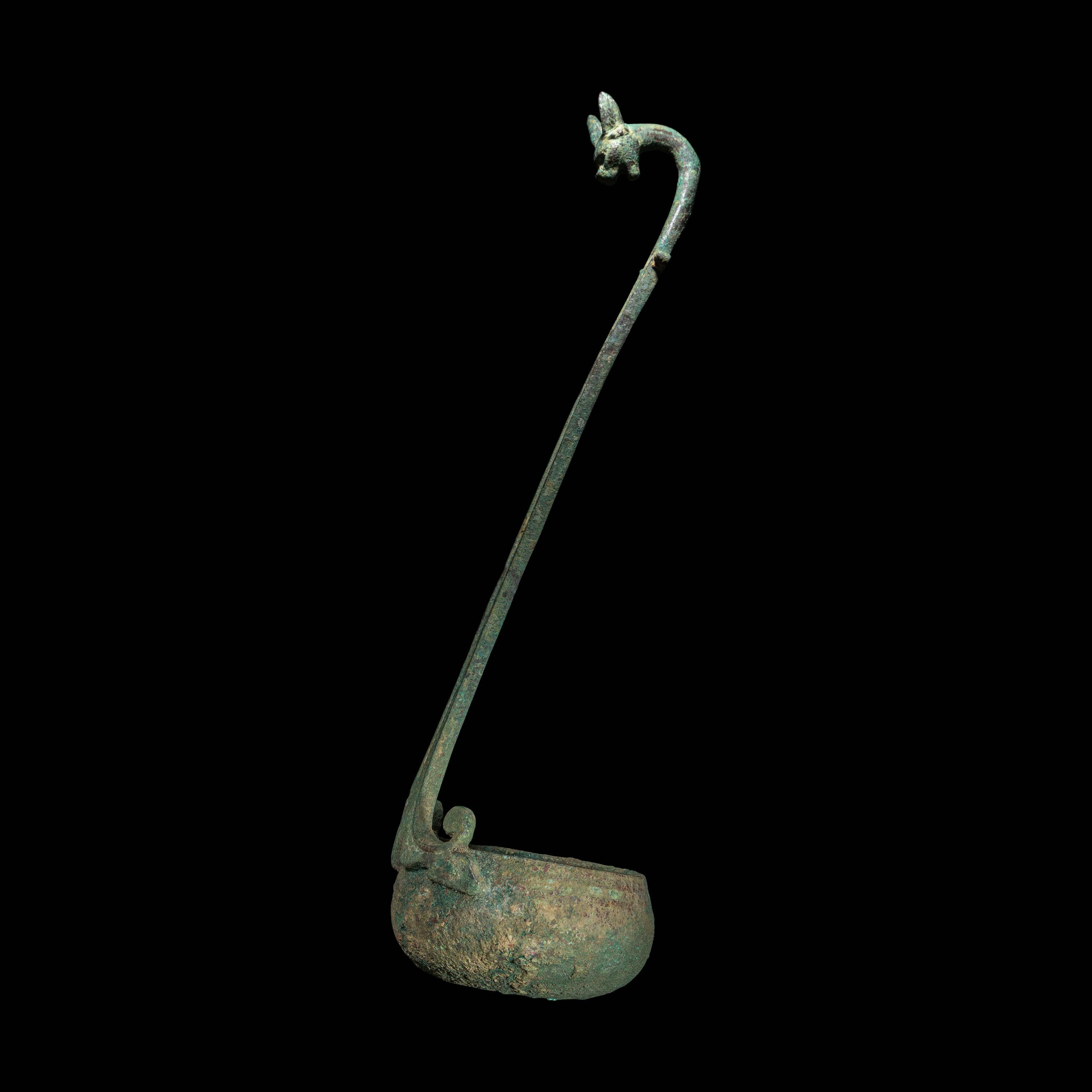 A Roman Bronze Ladle with Panther Handle