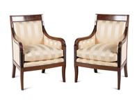 A Pair of Empire Style Mahogany Bergères