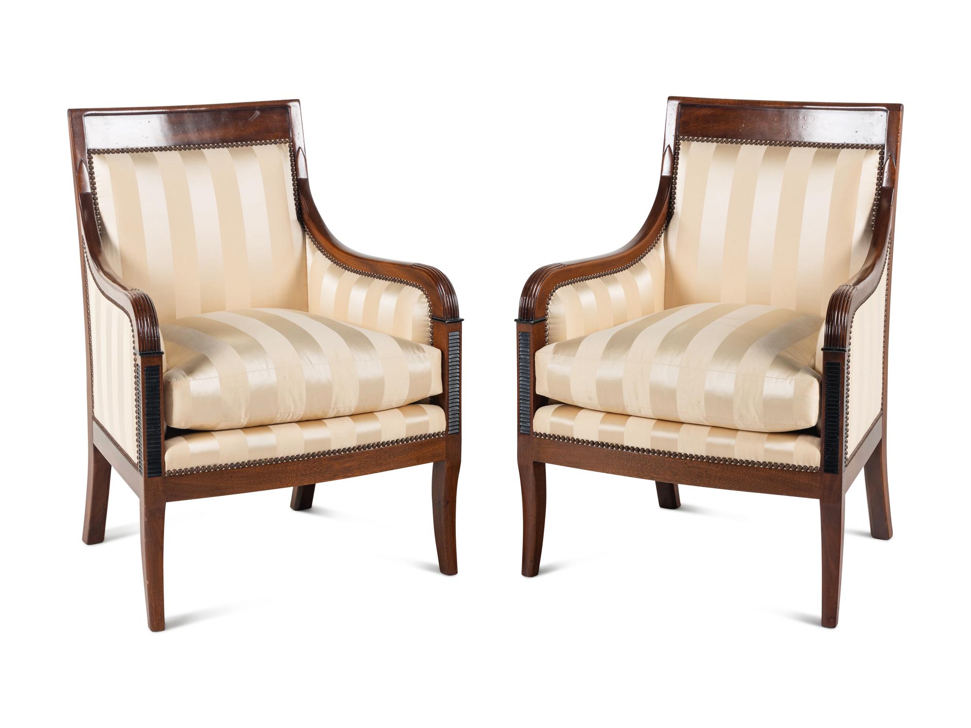 A Pair of Empire Style Mahogany Bergères