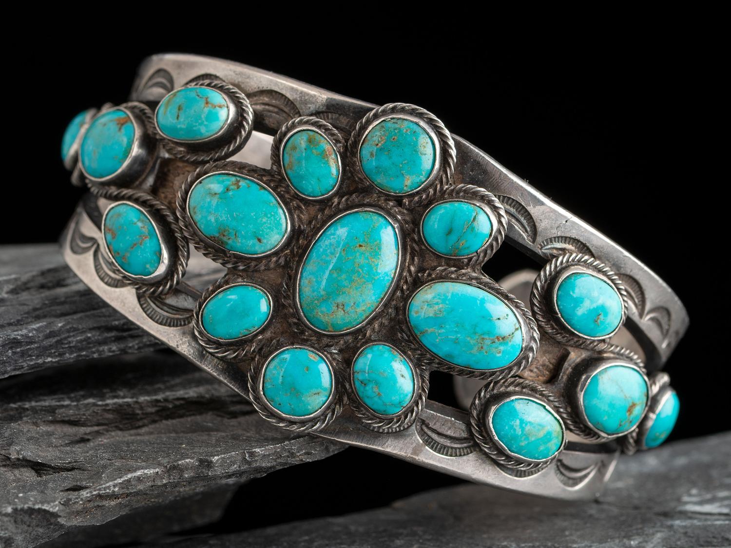Navajo Turquoise Cluster Cuff Bracelet