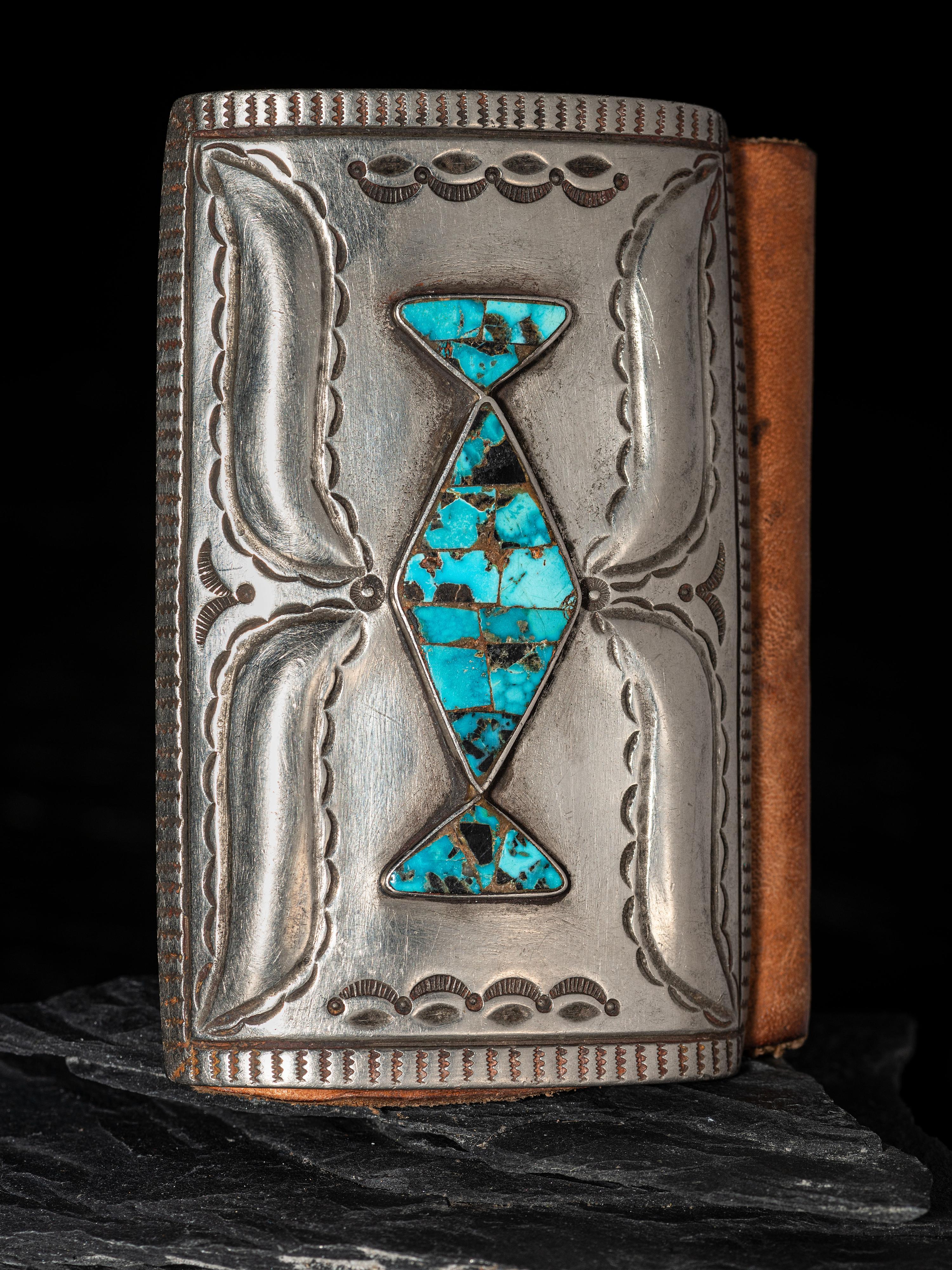 Navajo Silver and Mosaic Inlaid Turquoise Ketoh