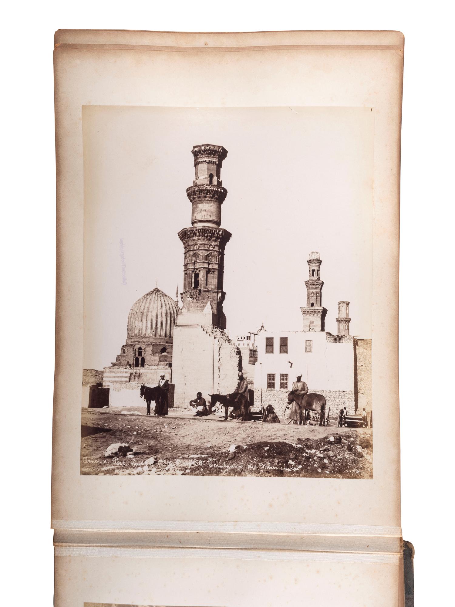 [EARLY PHOTOGRAPHY]. Album containing photographs of Egypt, Italy, and Brussels, incl. images by Félix BONFILS and Hippolyte ARNOUX.