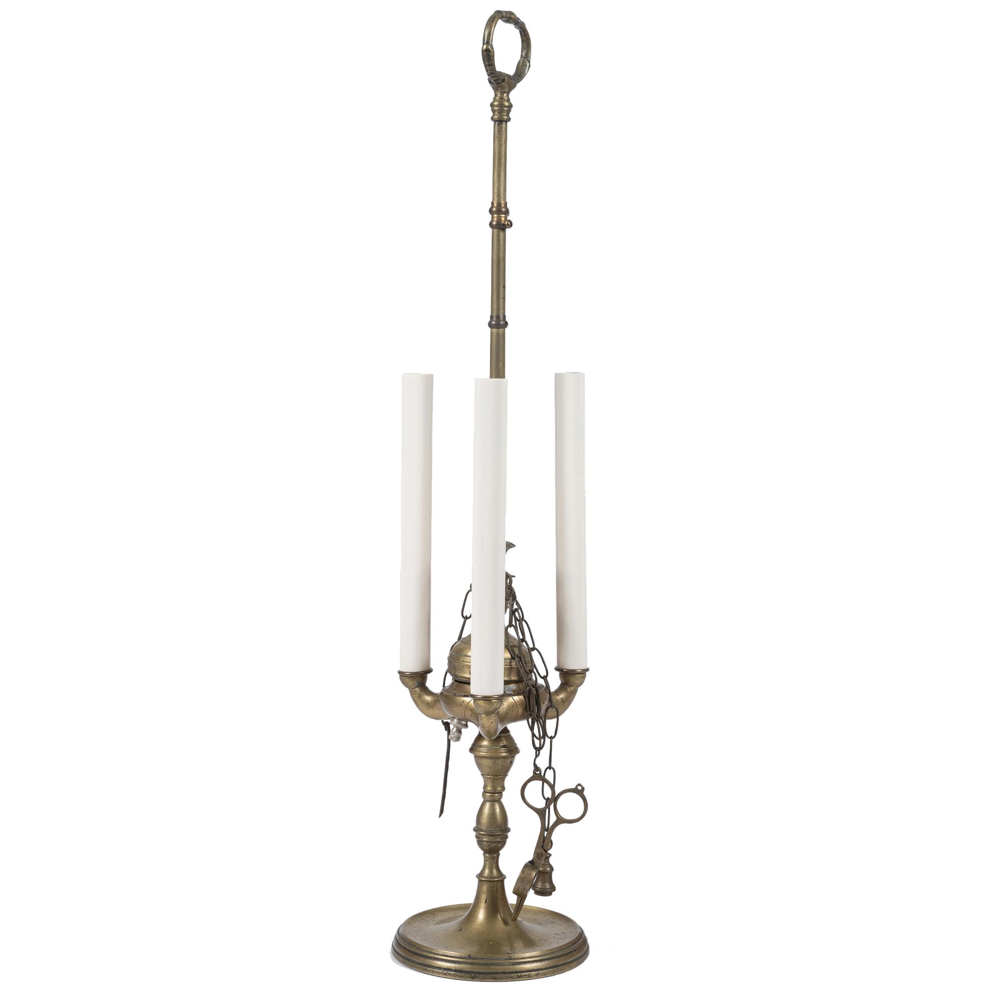A French Brass Three-Light Bouillotte Lamp