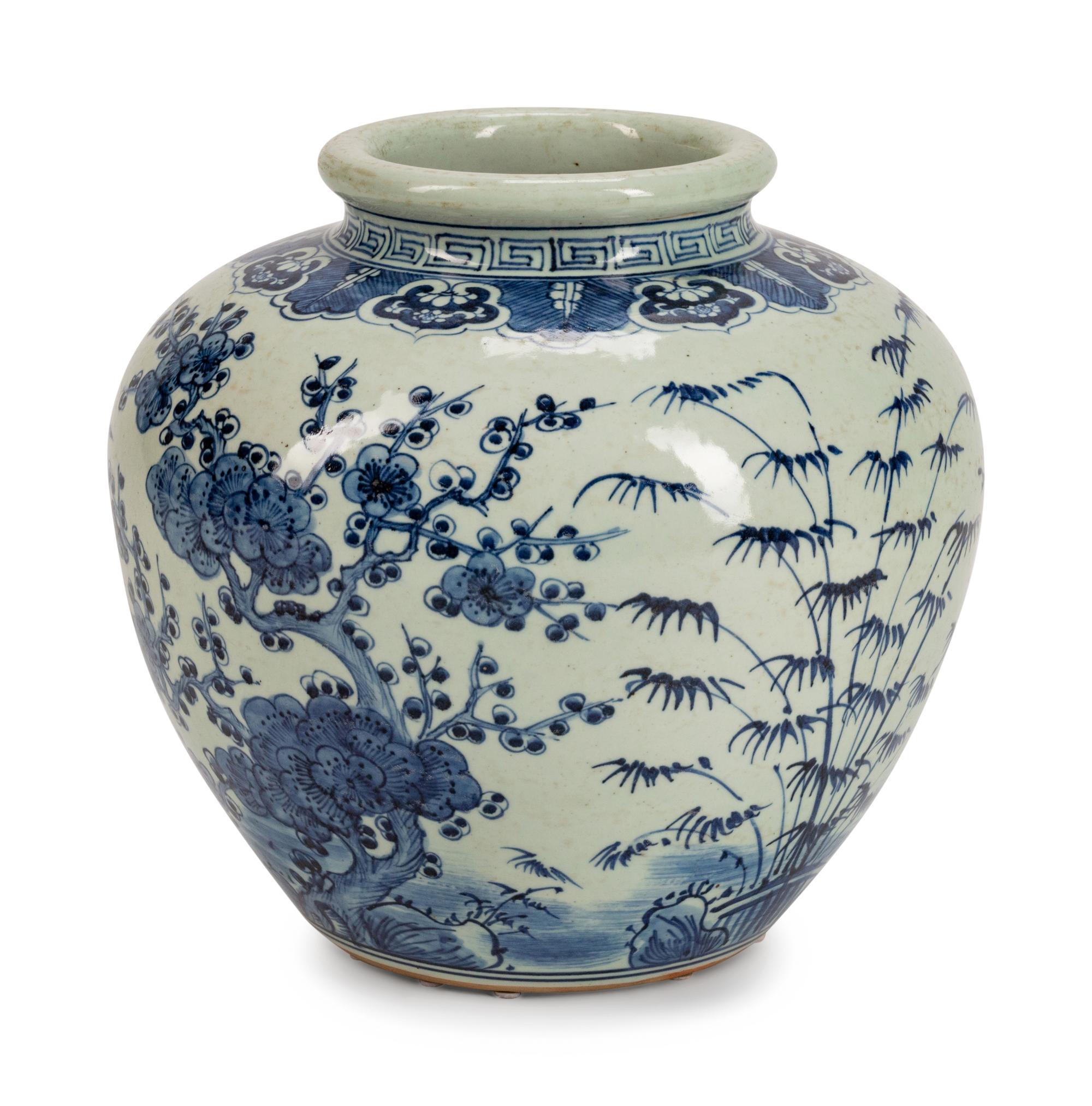 A Chinese Blue and White Porcelain Oval Jar