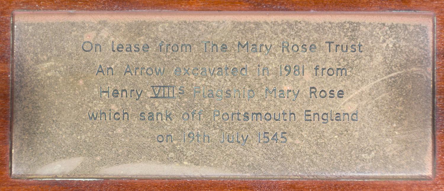 An Arrow Excavated in 1891 From Henry VIII's Flagship, The Mary Rose Panel length 71 inches.