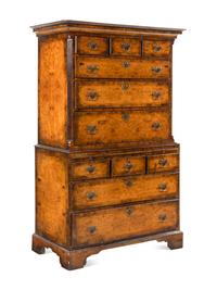 A George III Burl Walnut Chest-on-Chest