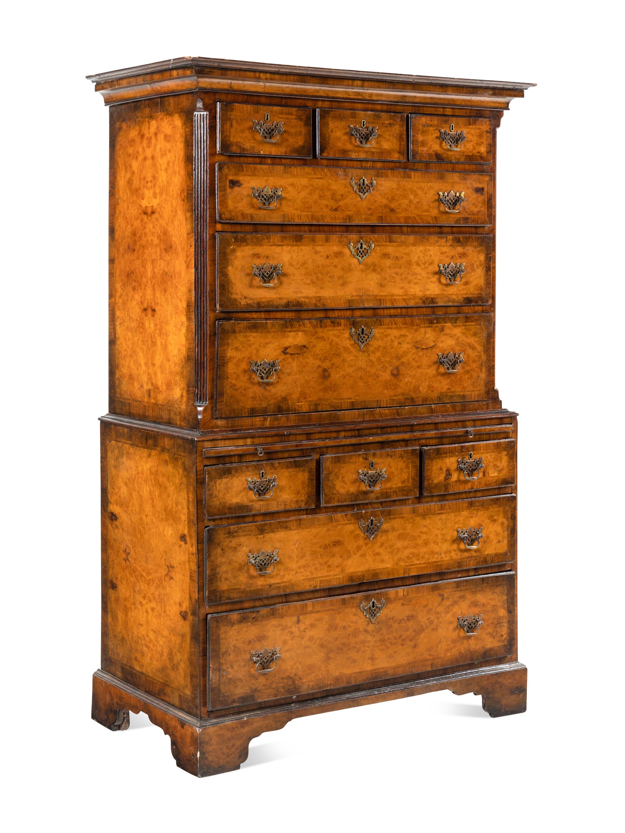 A George III Burl Walnut Chest-on-Chest
