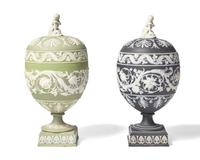 Two Wedgwood Jasperware Covered Urns