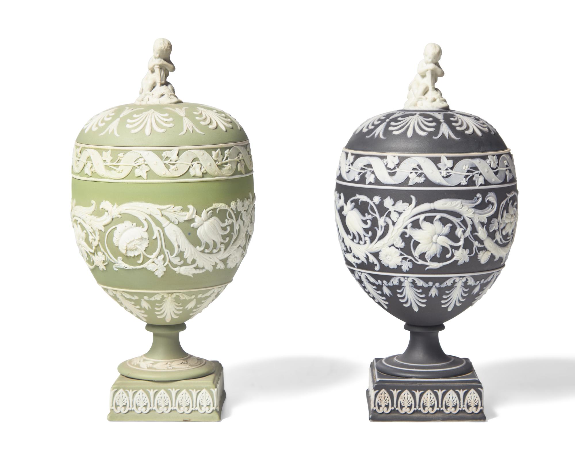 Two Wedgwood Jasperware Covered Urns