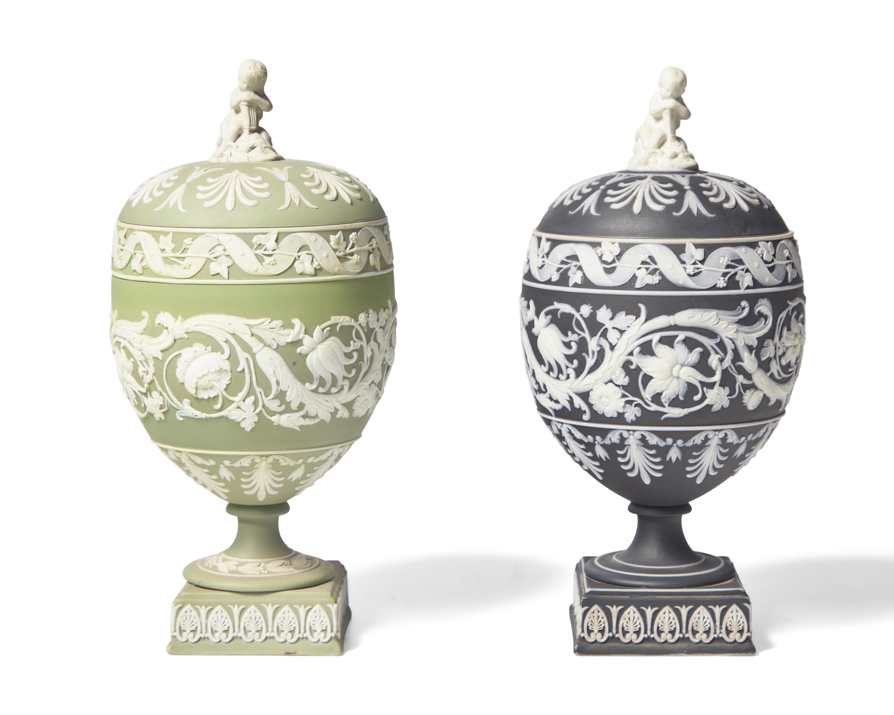 Two Wedgwood Jasperware Covered Urns