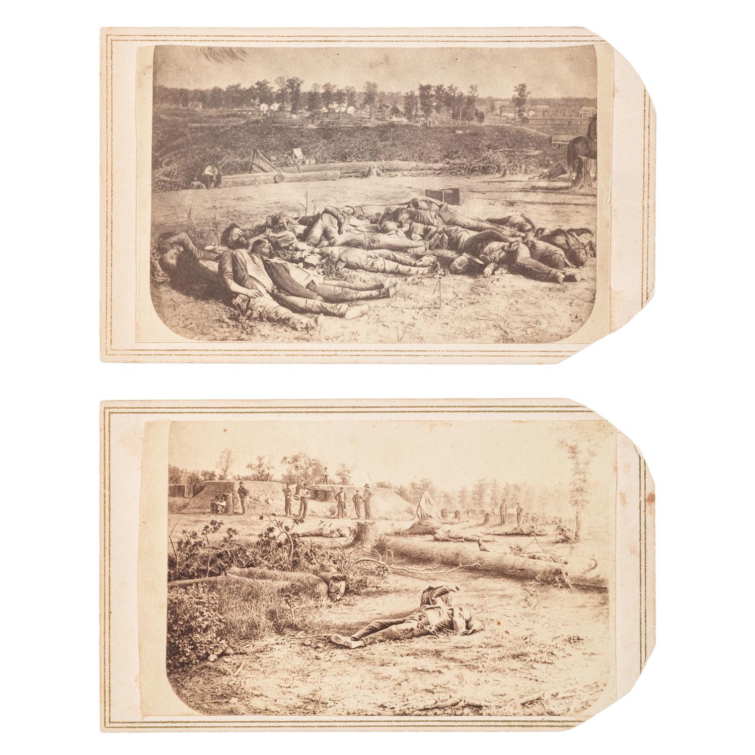 Confederate Dead Outside Battery Robinett, Corinth, Mississippi, Two Rare CDVs