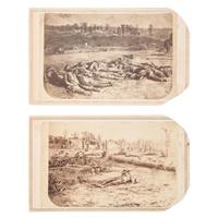 Confederate Dead Outside Battery Robinett, Corinth, Mississippi, Two Rare CDVs