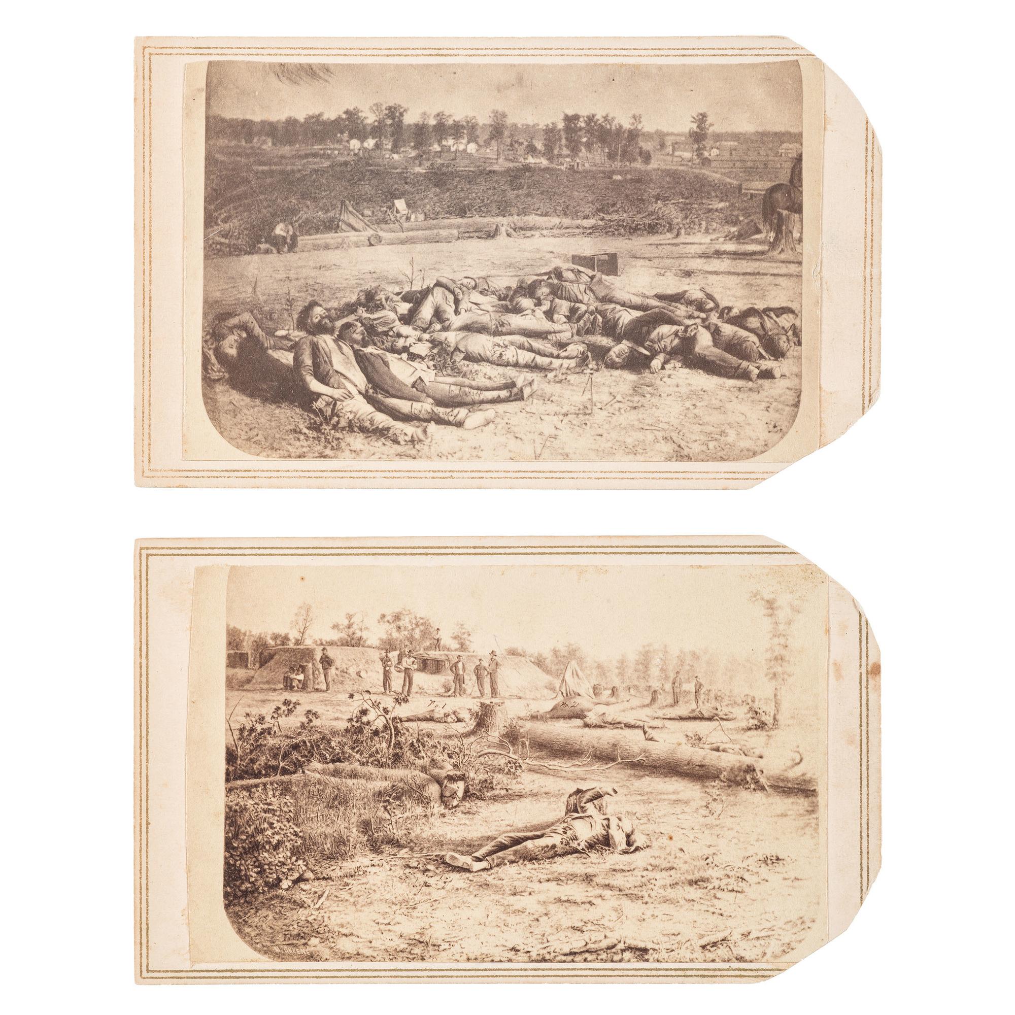 Confederate Dead Outside Battery Robinett, Corinth, Mississippi, Two Rare CDVs
