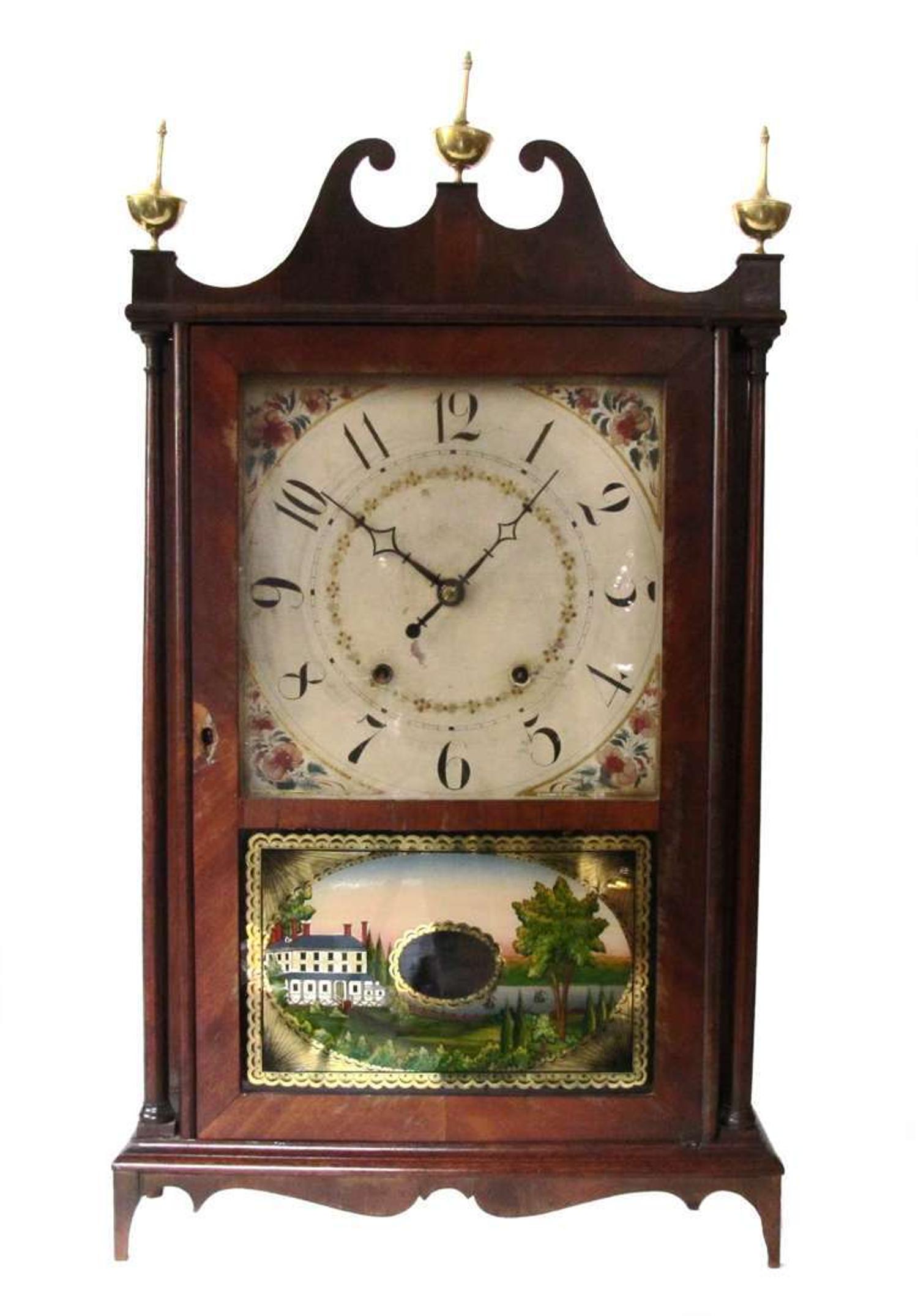 Federal pillar and scroll shelf clock e. terry & sons, plymouth, ct, early 19th century