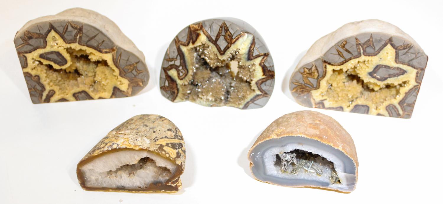 Five Geodes Width of widest 6 1/2 inches.