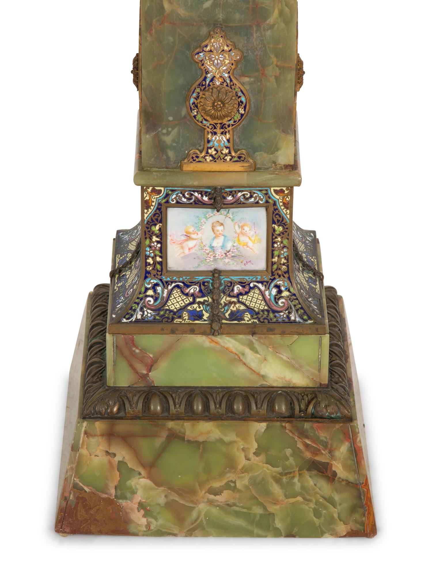 A French Champleve Enamel Mounted Onyx Pedestal — Late 19th/Early 20th Century