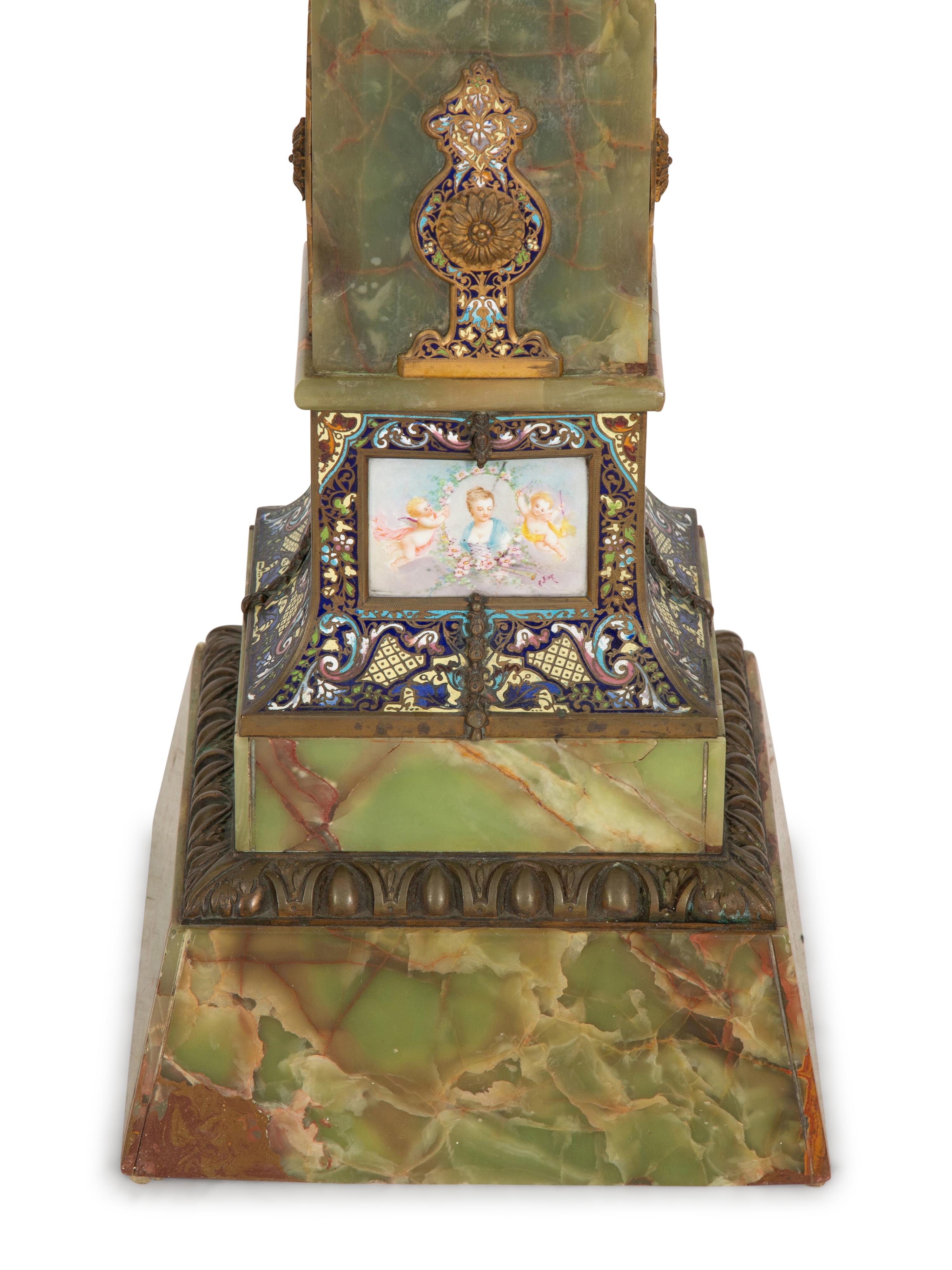 A French Champleve Enamel Mounted Onyx Pedestal — Late 19th/Early 20th Century