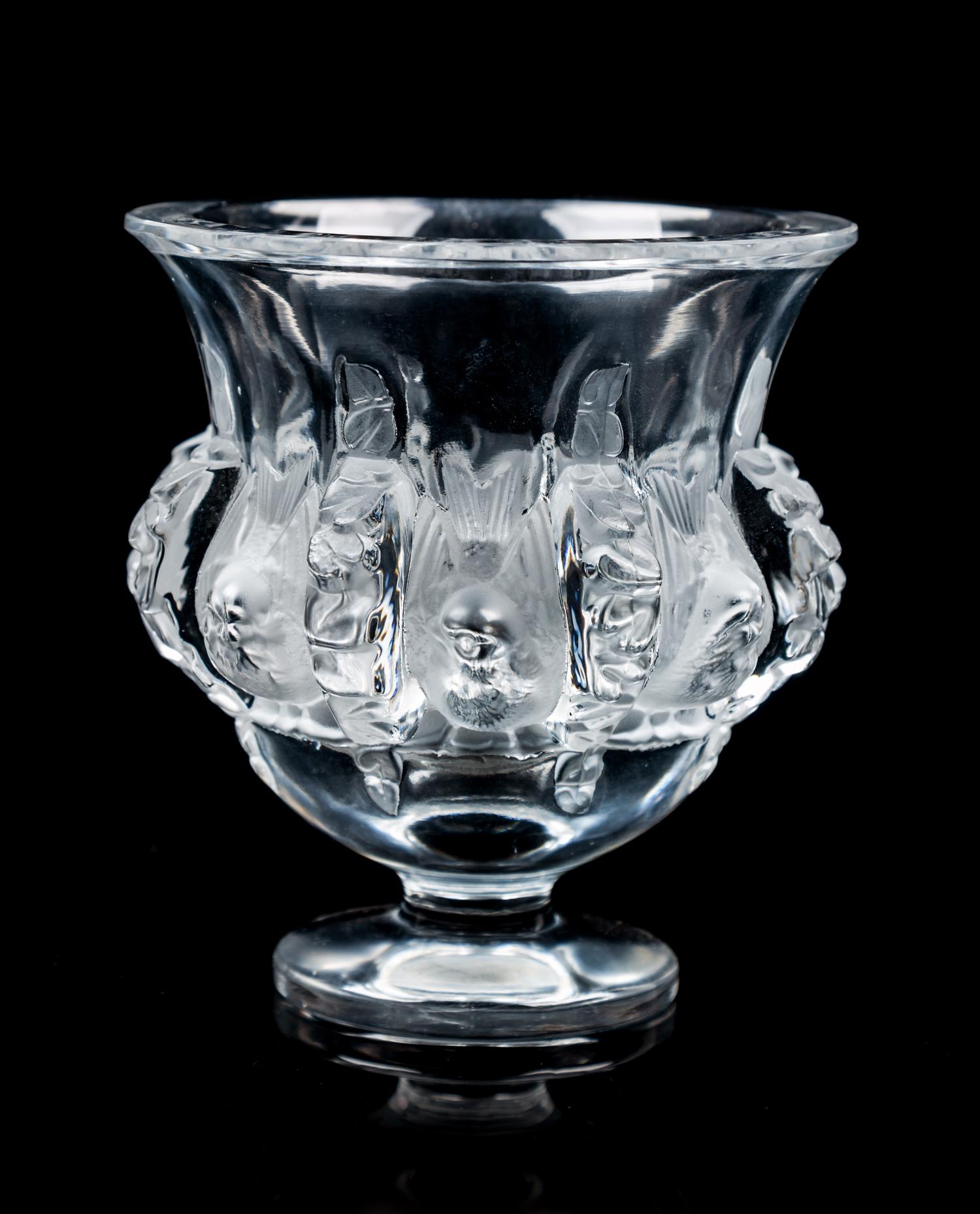 A Lalique Frosted Glass Vase Height 4 3/4 inches.