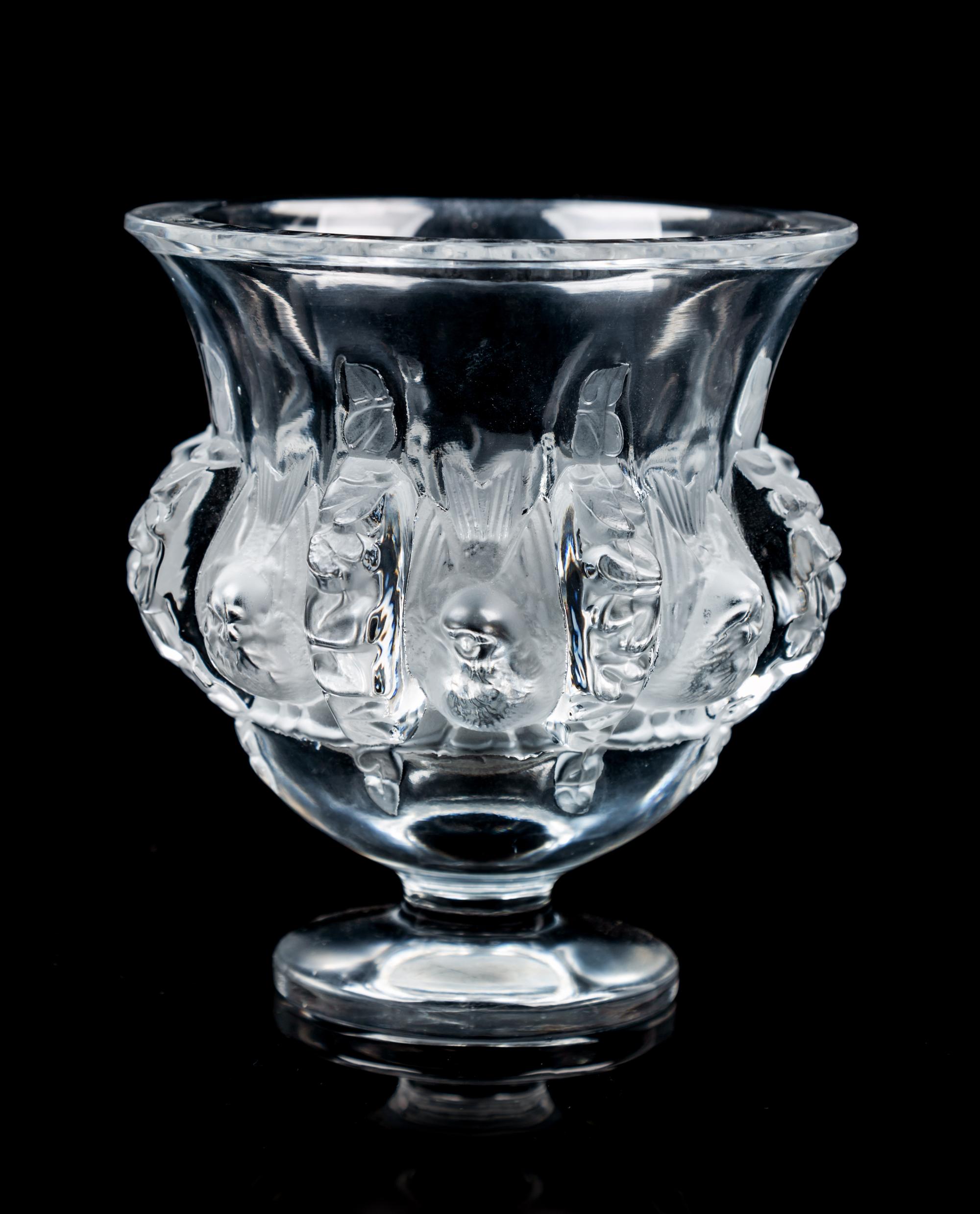 A Lalique Frosted Glass Vase Height 4 3/4 inches.