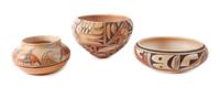Three Hopi Polychrome Vases Height of largest 6 1/4 x 9 inches