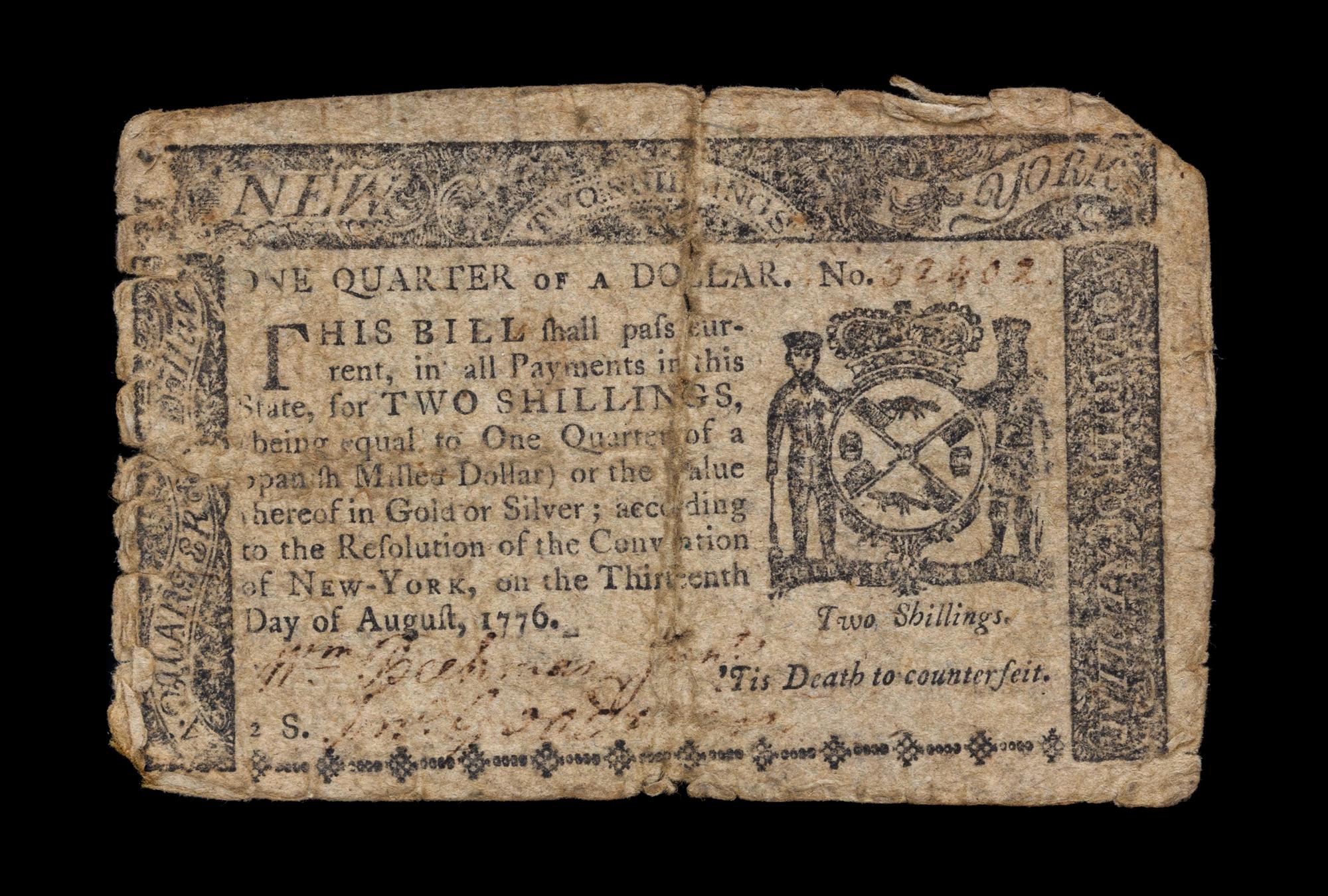 A Colonial State of New York 2-Schilling Note